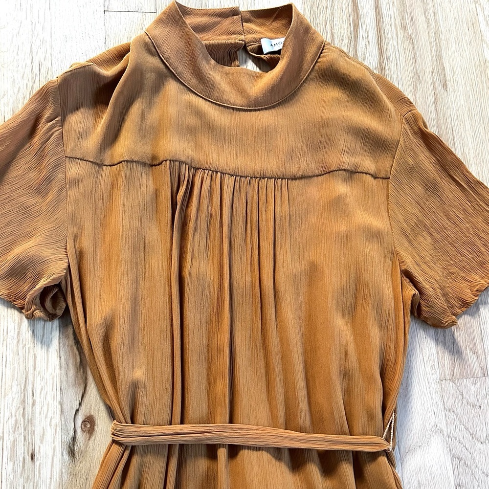 AMOUR VERT onie midi dress marigold flutter sleeve mockneck made in usa size M - Picture 7 of 16
